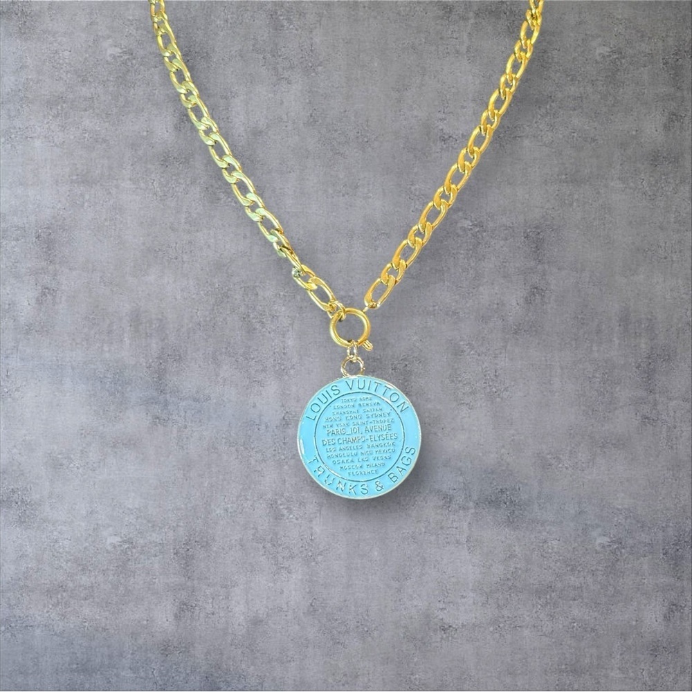Louis Vuitton Blue Medallion Necklace.